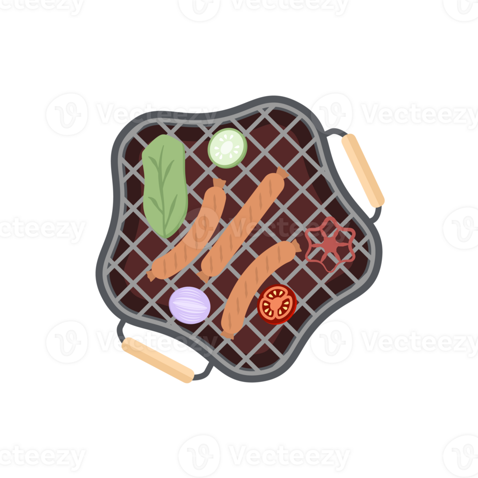 Delicious Grilled Sausages on an Iron Pan Grill Stove png