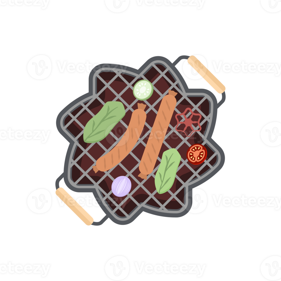 Delicious Grilled Sausages on an Iron Pan Grill Stove png