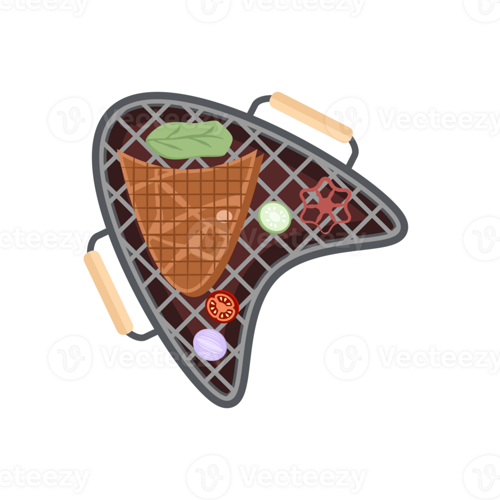 Delicious Grilled Beef Smoked Roasts Cooked Meat Sausages on an Iron Pan Grill Stove png