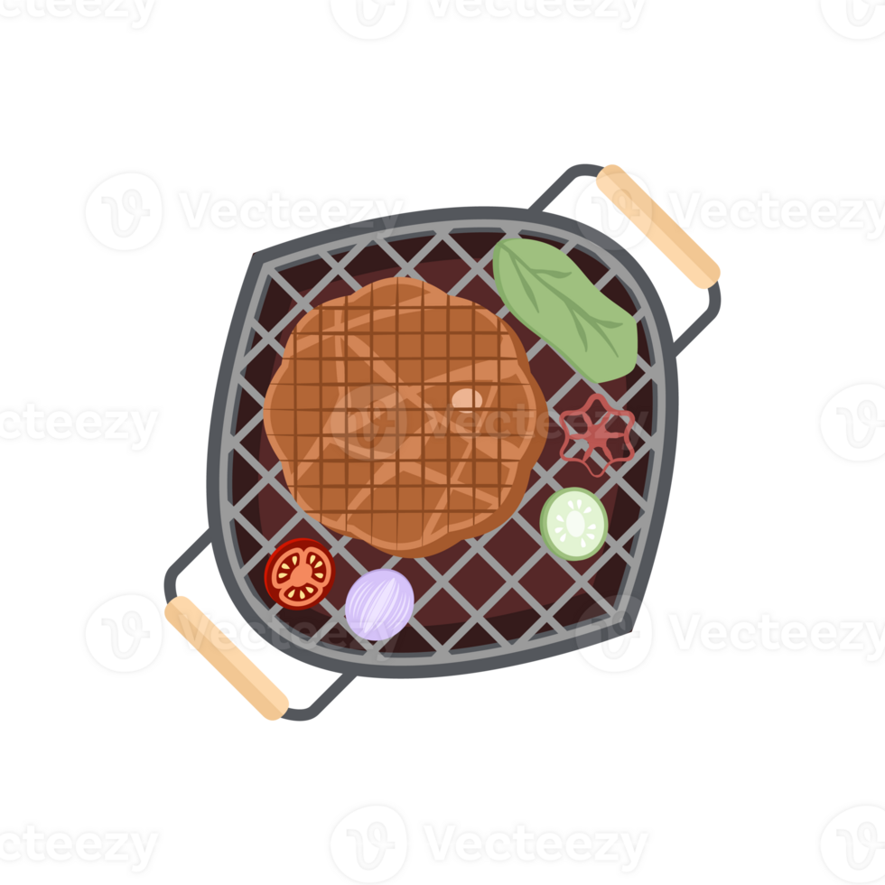 Delicious Grilled Beef Smoked Roasts Cooked Meat Sausages on an Iron Pan Grill Stove png