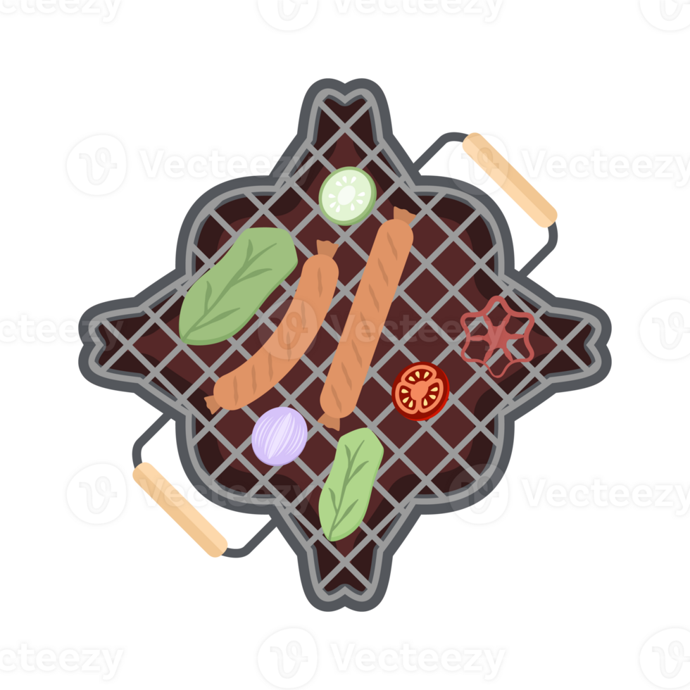 delicioso grelhado salsichas em a ferro panela grade fogão png