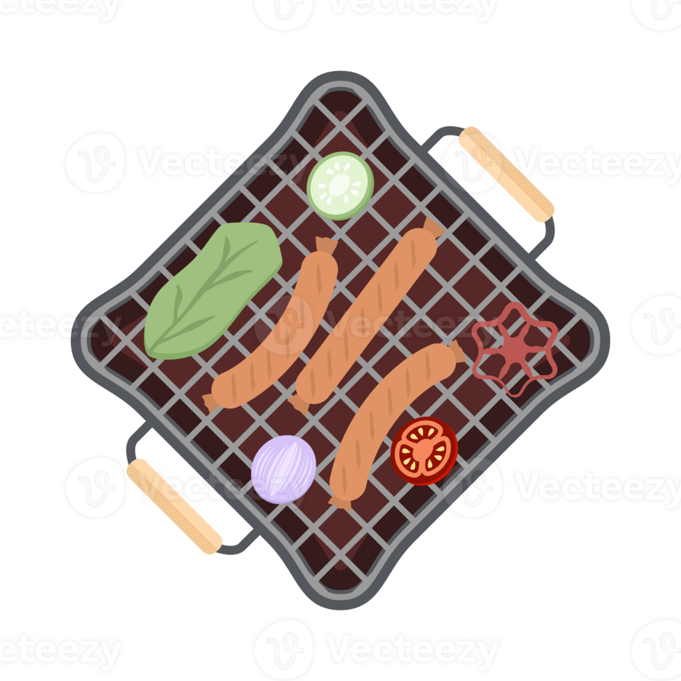 Delicious Grilled Sausages on an Iron Pan Grill Stove png