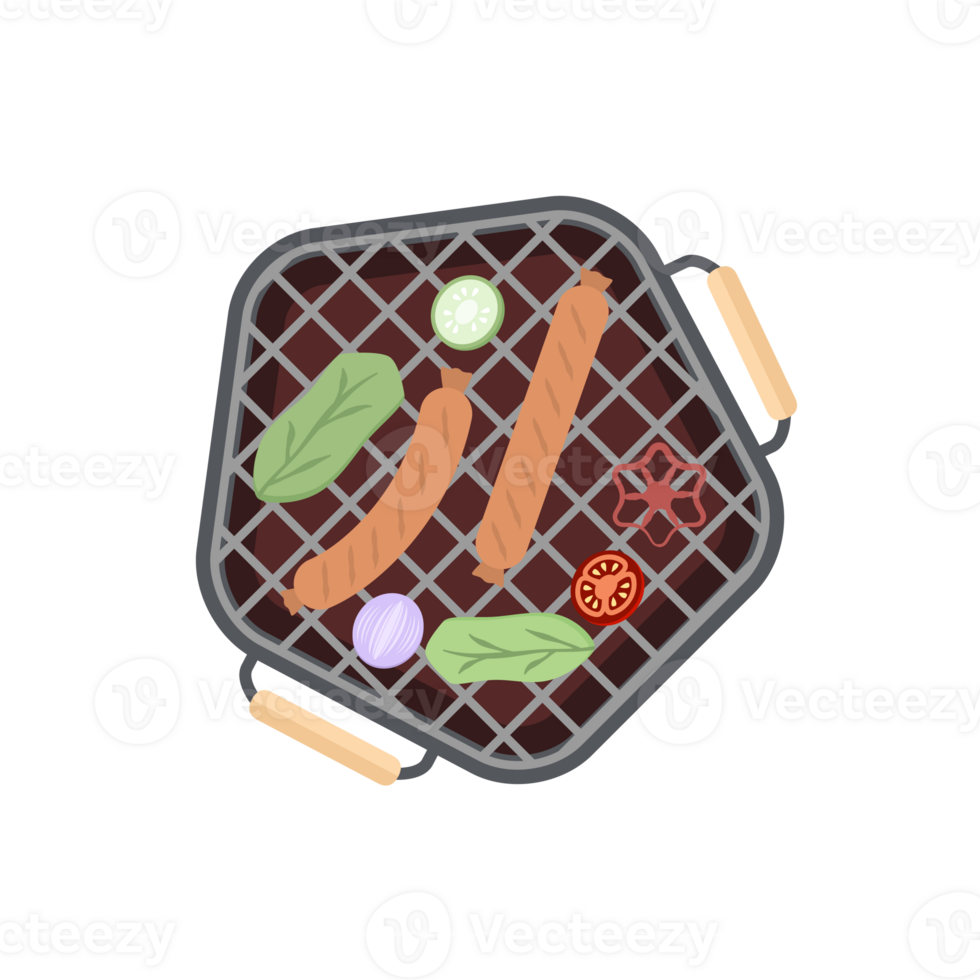 Delicious Grilled Sausages on an Iron Pan Grill Stove png