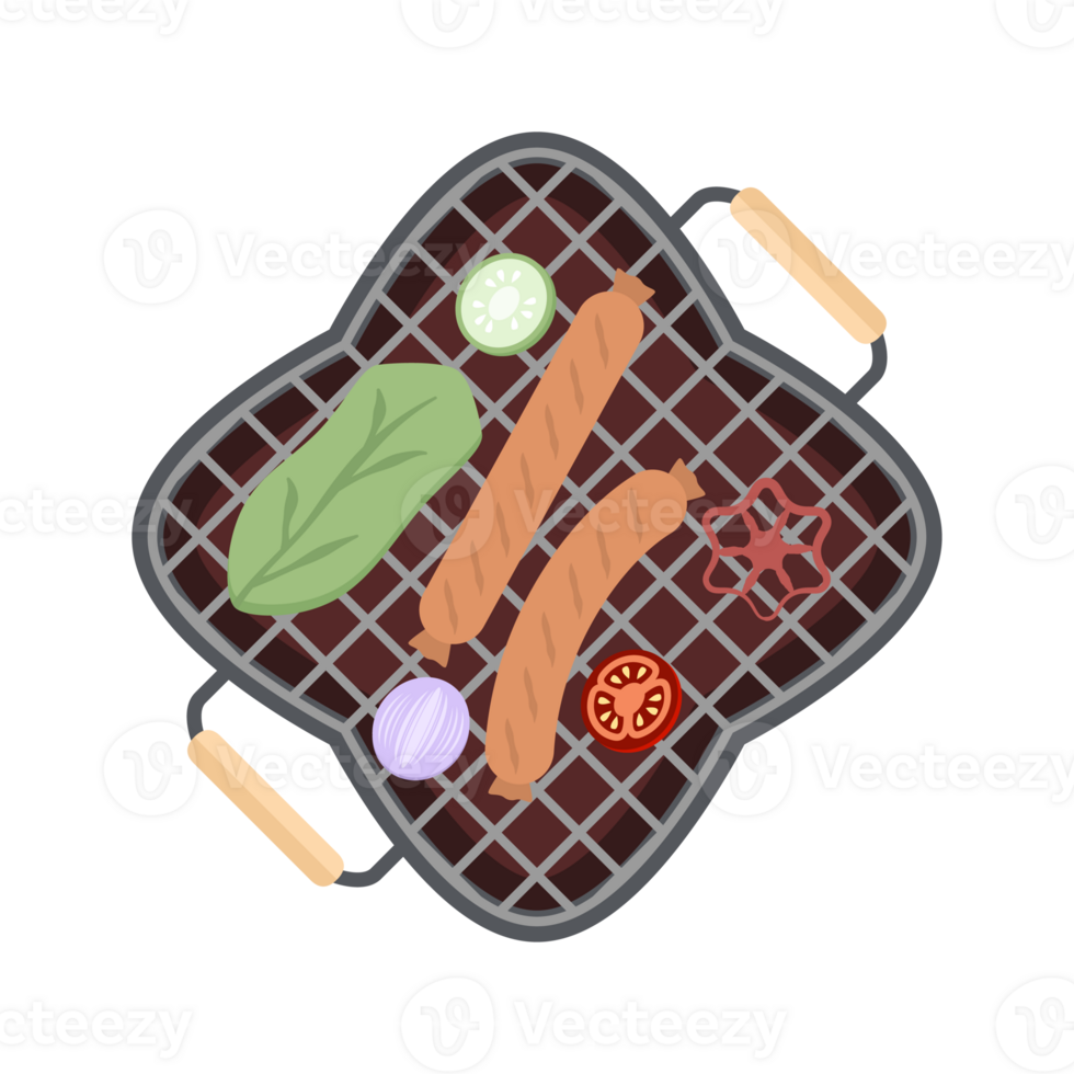 Delicious Grilled Sausages on an Iron Pan Grill Stove png