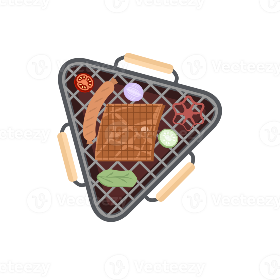 Delicious Grilled Beef Smoked Roasts Cooked Meat Sausages on an Iron Pan Grill Stove png