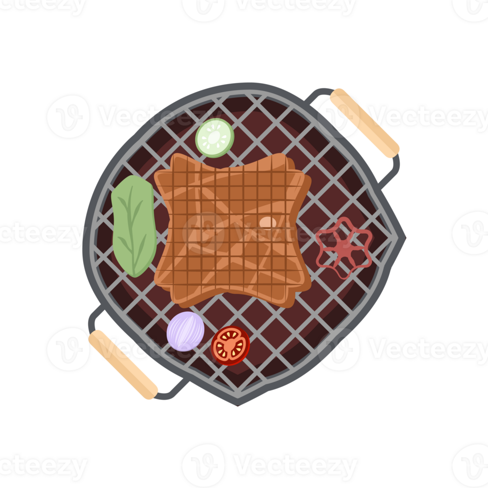 Delicious Grilled Beef Smoked Roasts Cooked Meat Sausages on an Iron Pan Grill Stove png