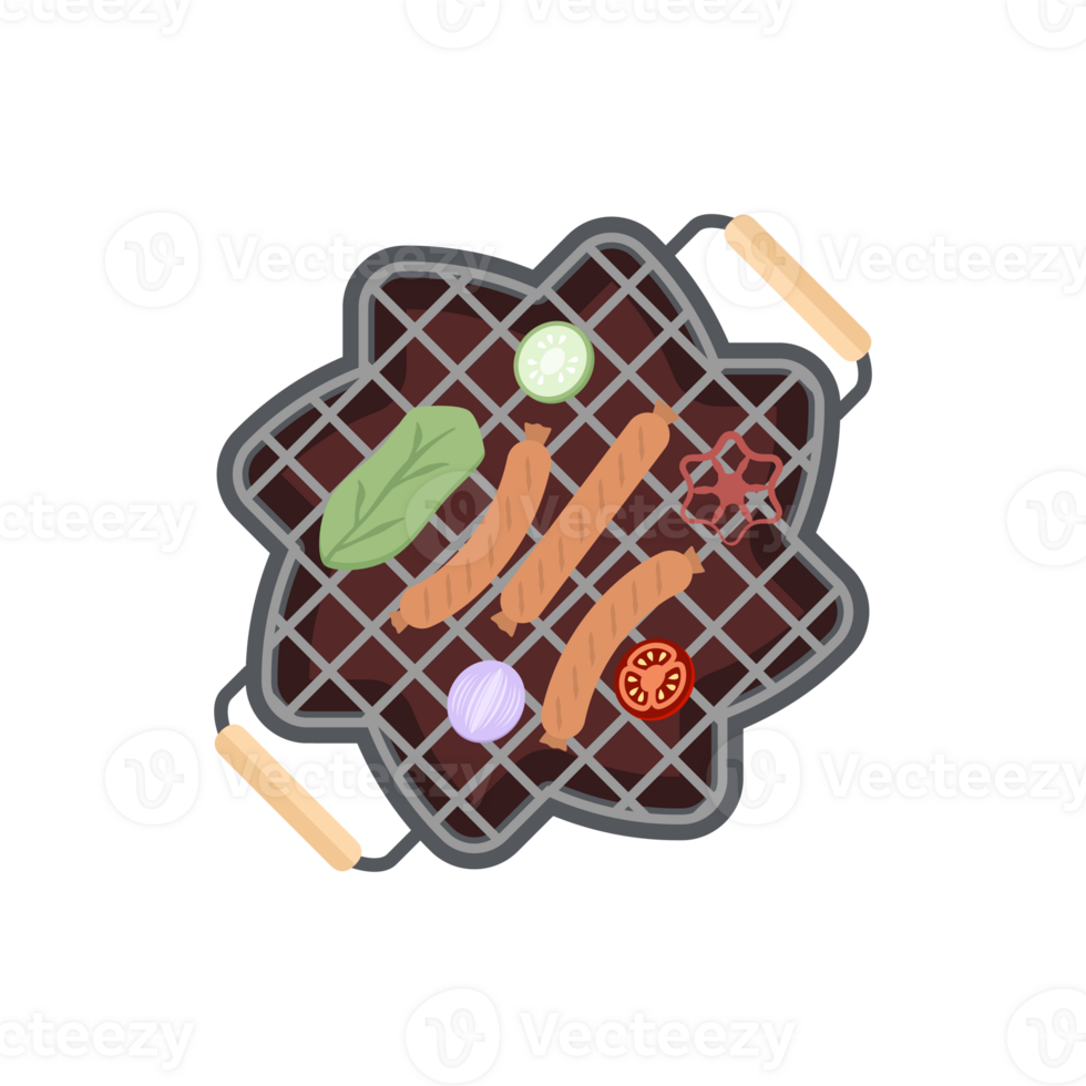 Delicious Grilled Sausages on an Iron Pan Grill Stove 23485414 PNG