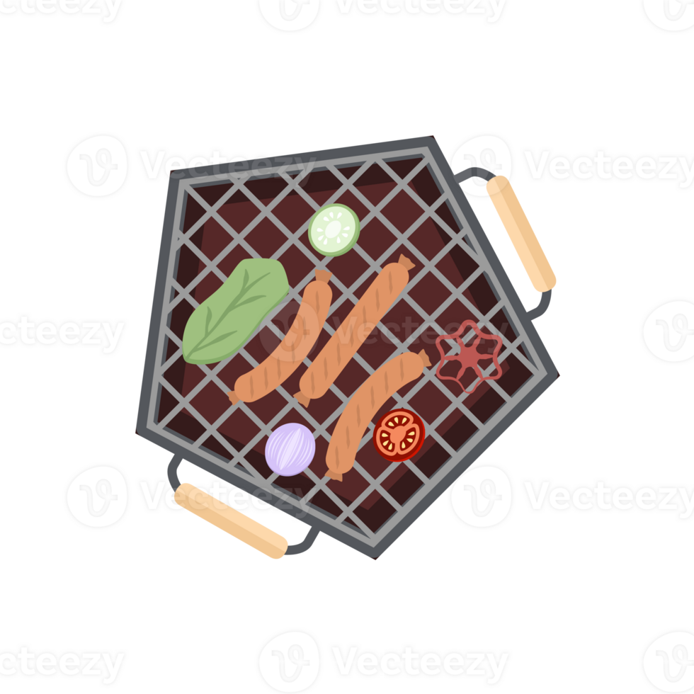 Delicious Grilled Sausages on an Iron Pan Grill Stove png