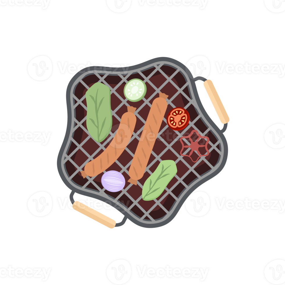 Delicious Grilled Sausages on an Iron Pan Grill Stove png