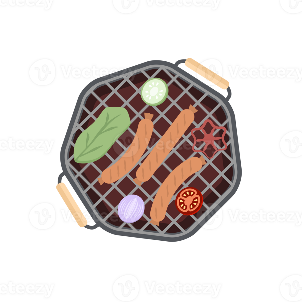 Delicious Grilled Sausages on an Iron Pan Grill Stove png