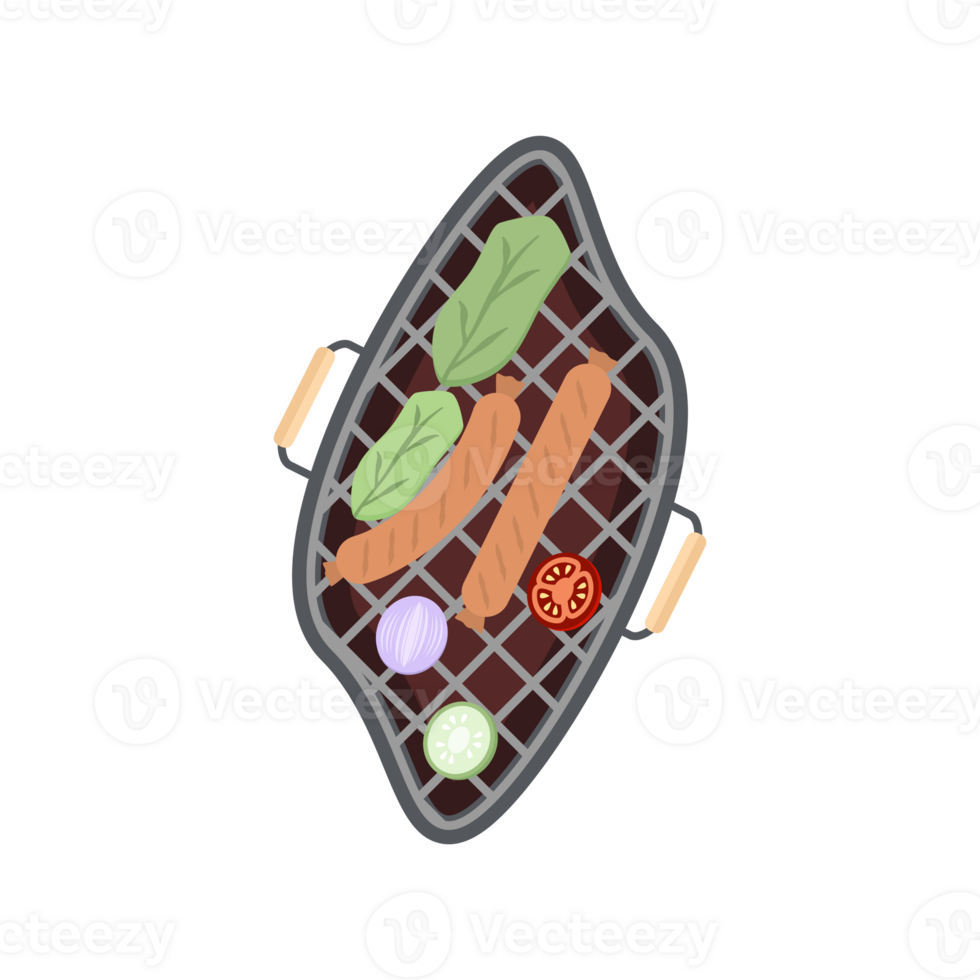 Delicious Grilled Sausages on an Iron Pan Grill Stove png