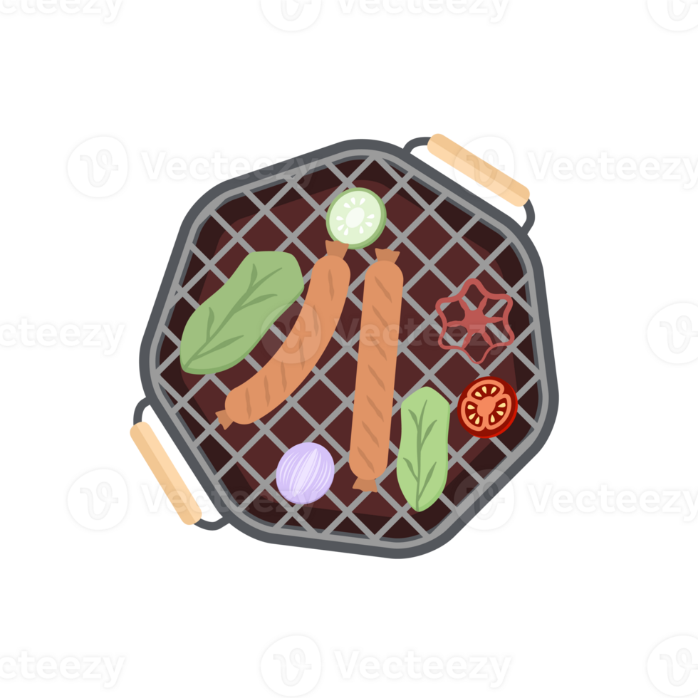 Delicious Grilled Sausages on an Iron Pan Grill Stove png