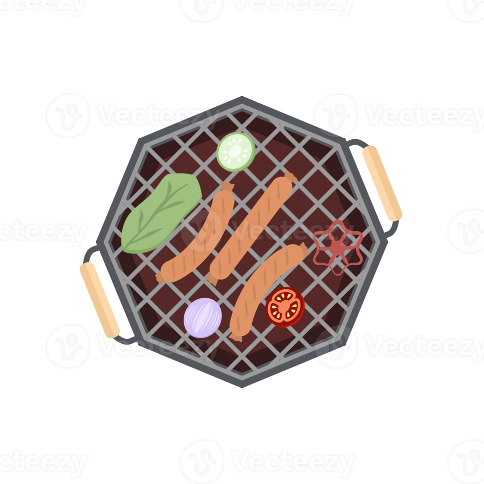 Delicious Grilled Sausages on an Iron Pan Grill Stove png