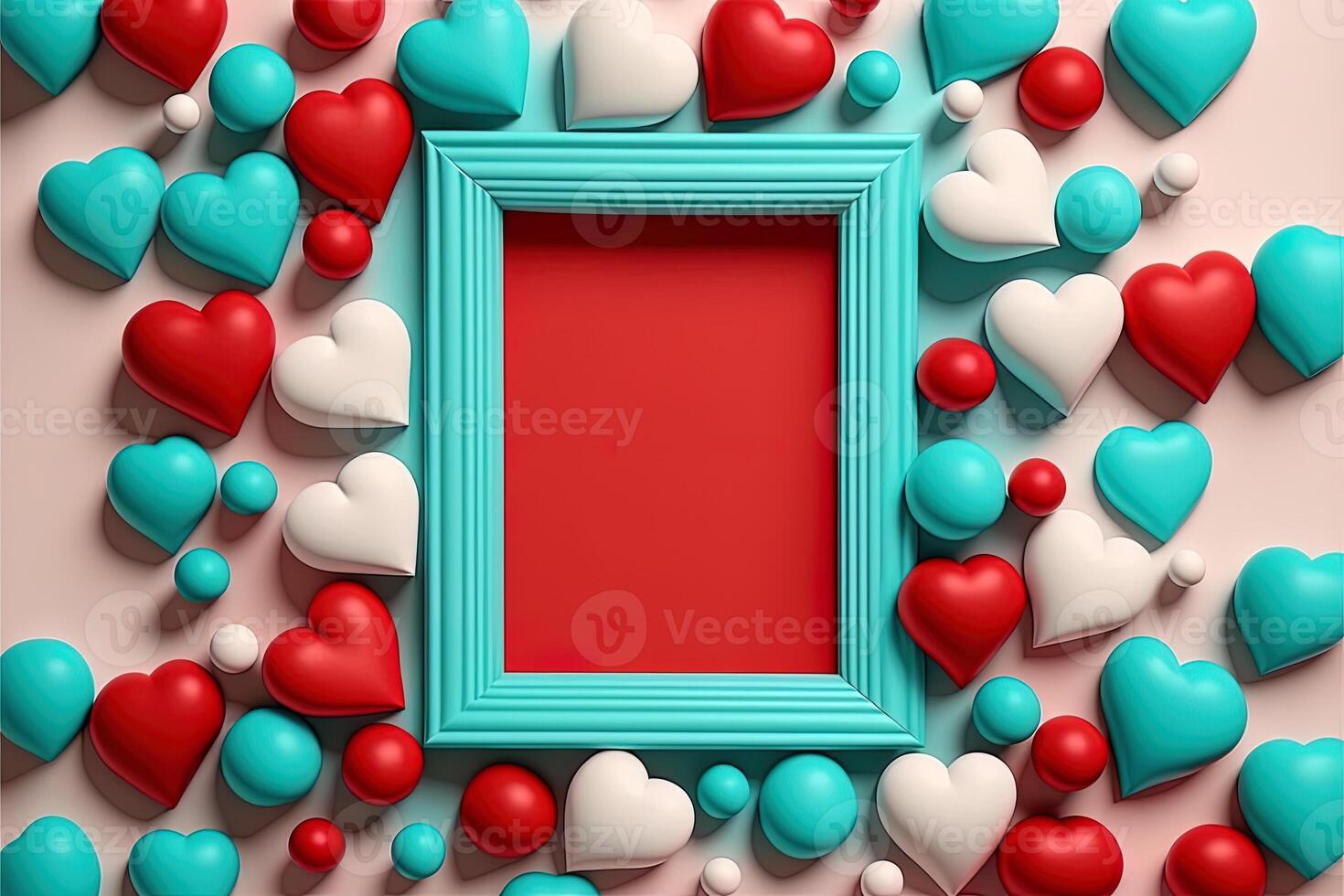 Valentine frame and banner. Red, blue, cyan, pink decoration. flat lay, romantic. Love and valentine day concept. photo