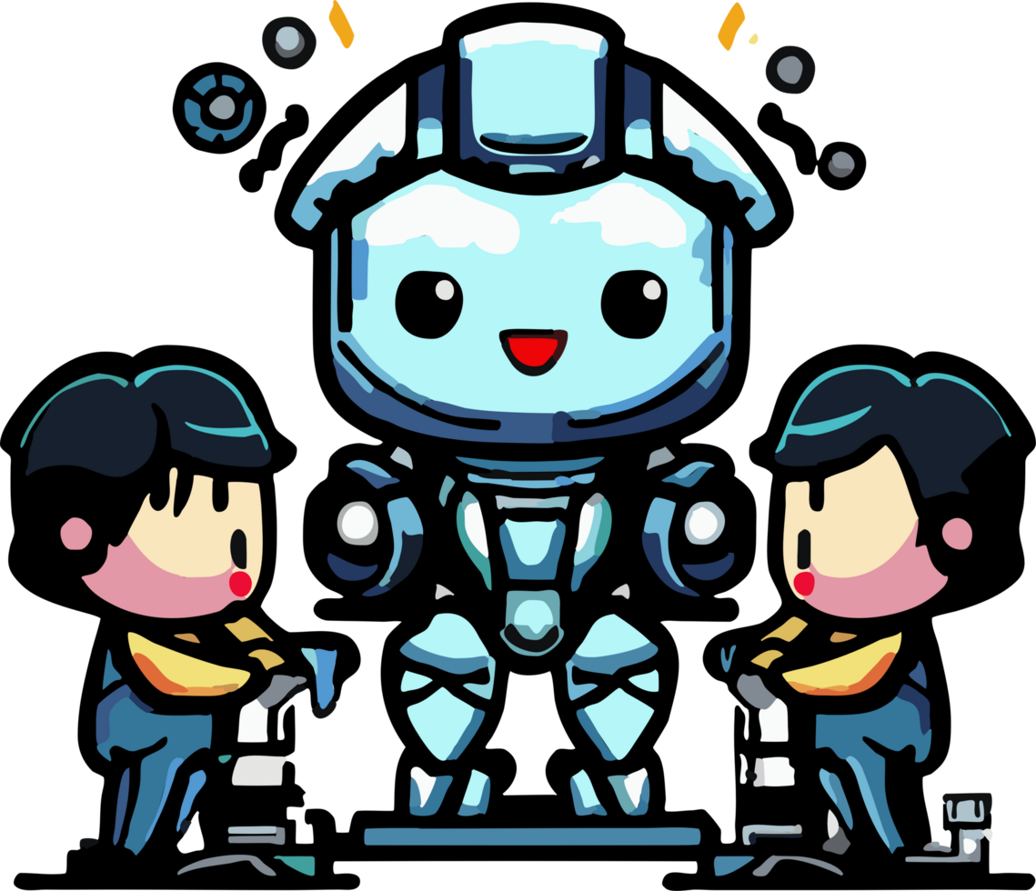 Human is working with robot png graphic clipart design