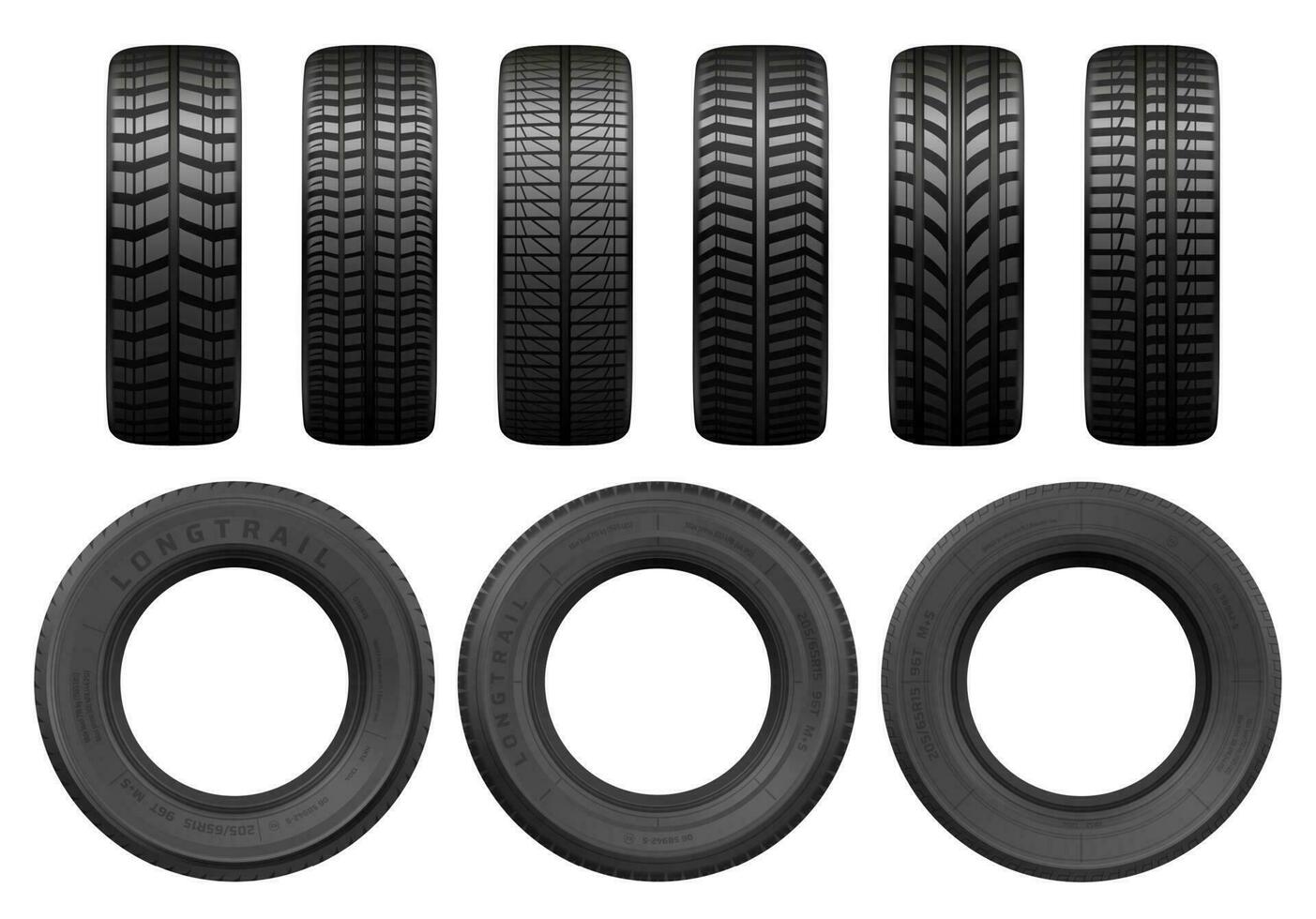 Car tires tread tracks, vector