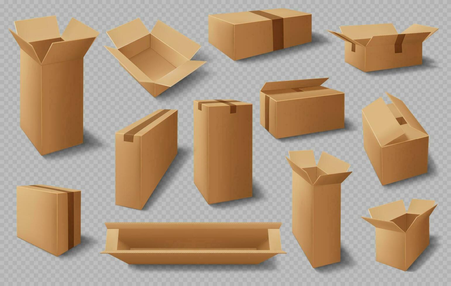 cajas, cartulina casos, realista caja de cartón paquetes vector