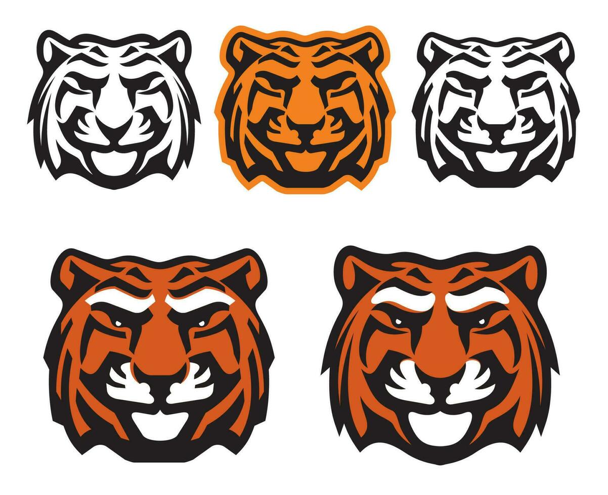 Bengal tiger mascot, wild cat head icons vector