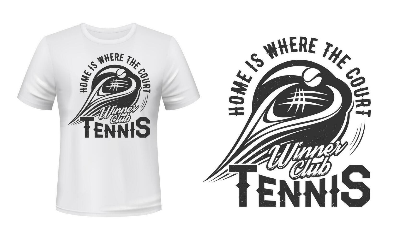 T-shirt print with tennis racket and ball vector