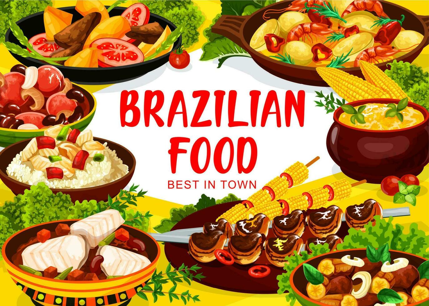 brasileño cocina comida menú feijoada y churrasco vector