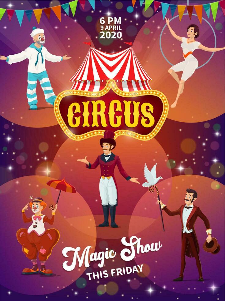 Big top circus magic show poster vector template