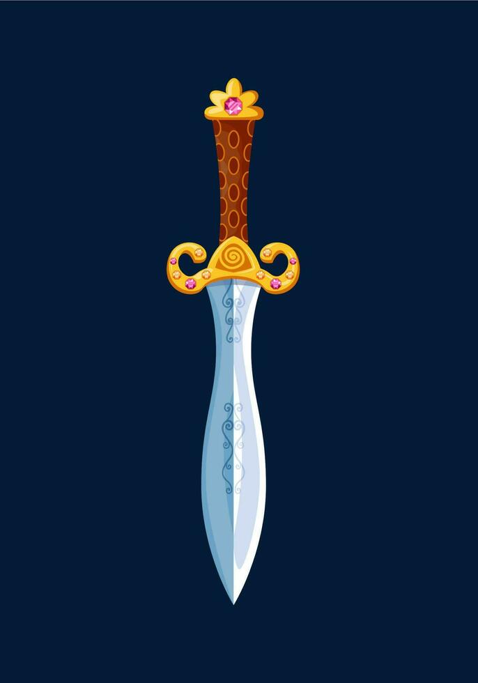 Magical cartoon dagger blade with golden hilt vector