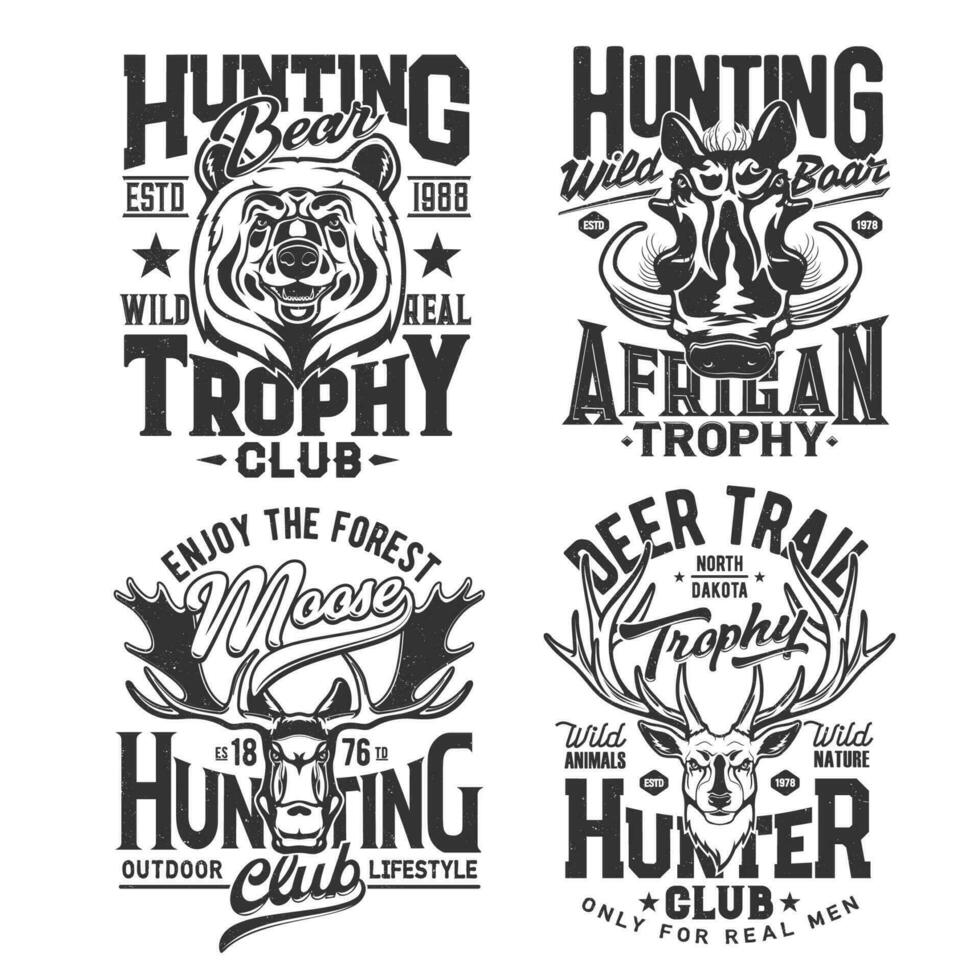 caza club t camisa huellas dactilares, safari cazar animales vector