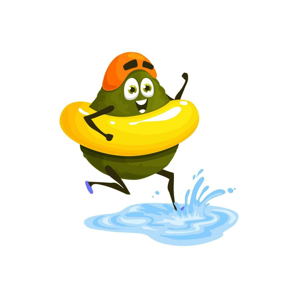 Vegetable character avocado in swimming circle vector