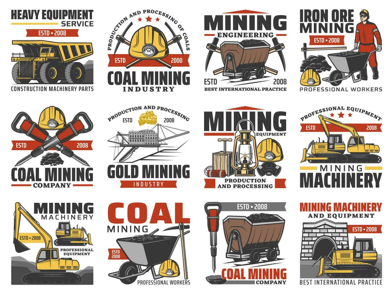 Coal mine industry, equipment, mining machines vector