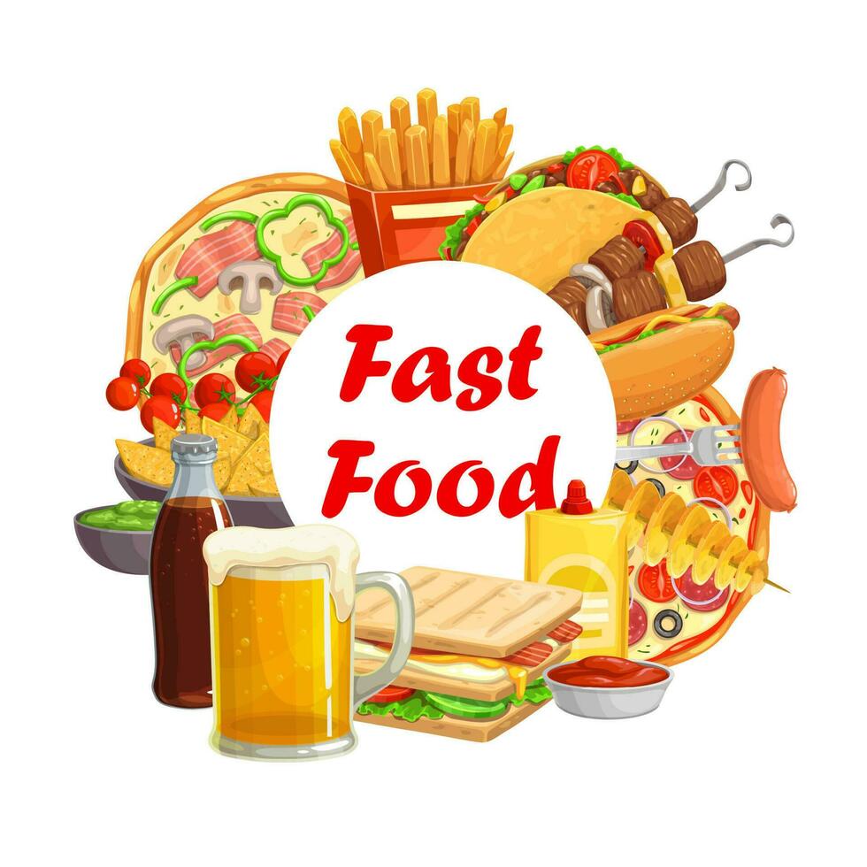 Fast food meals round vector banner