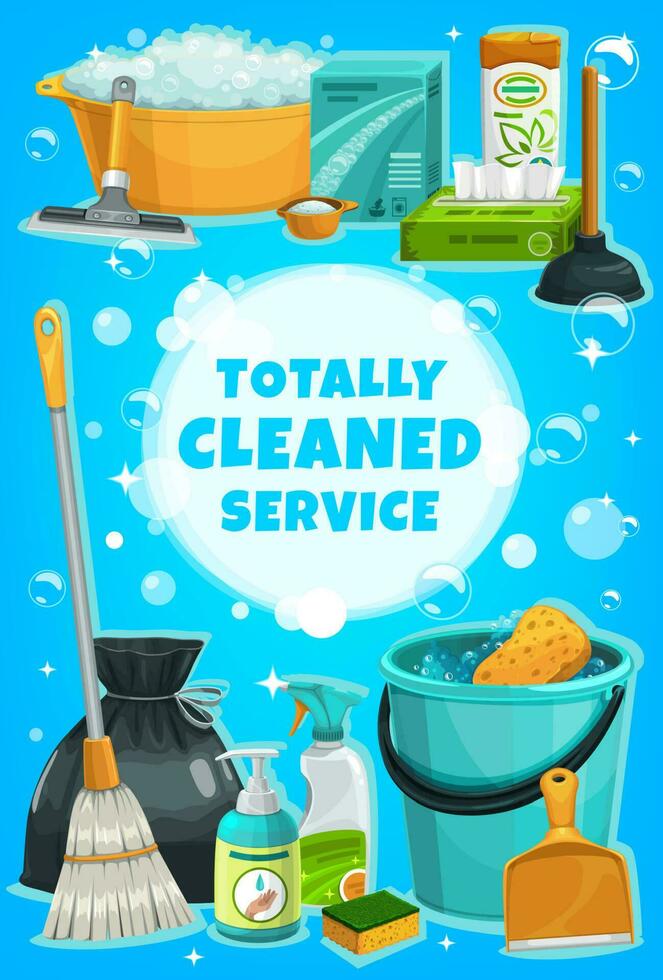 Cleaning service, housework tools and utensils vector