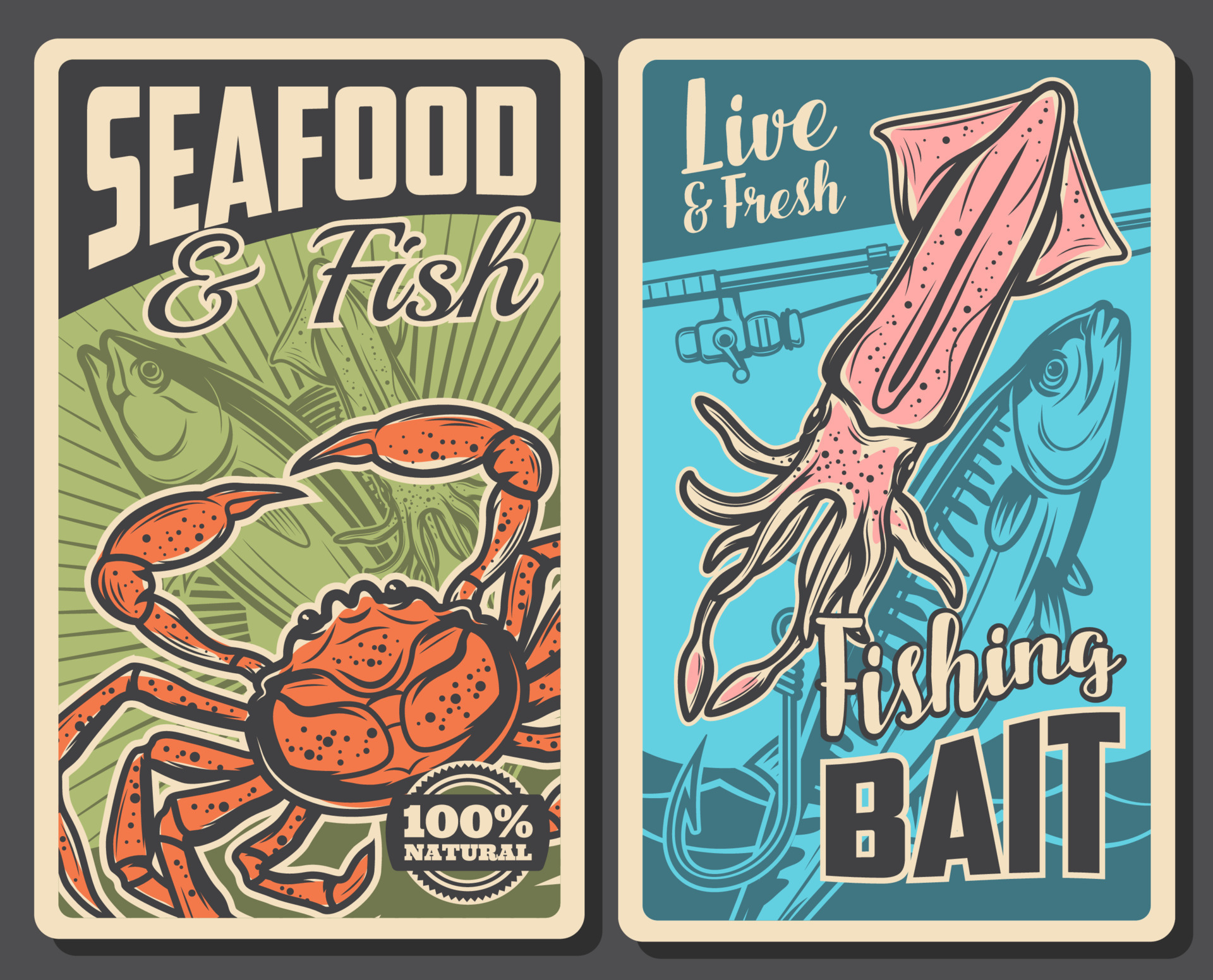 Seafood and fishing shop vector retro banners 23486276 Vector Art at ...
