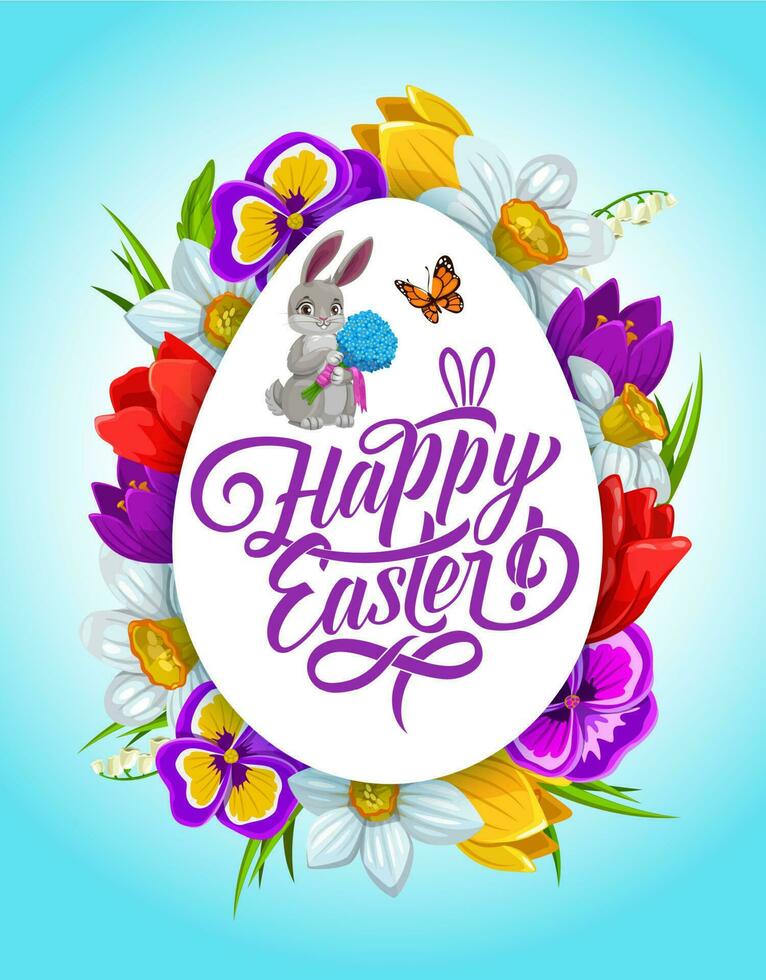 Easter holiday egg shaped frame, flower wreath vector