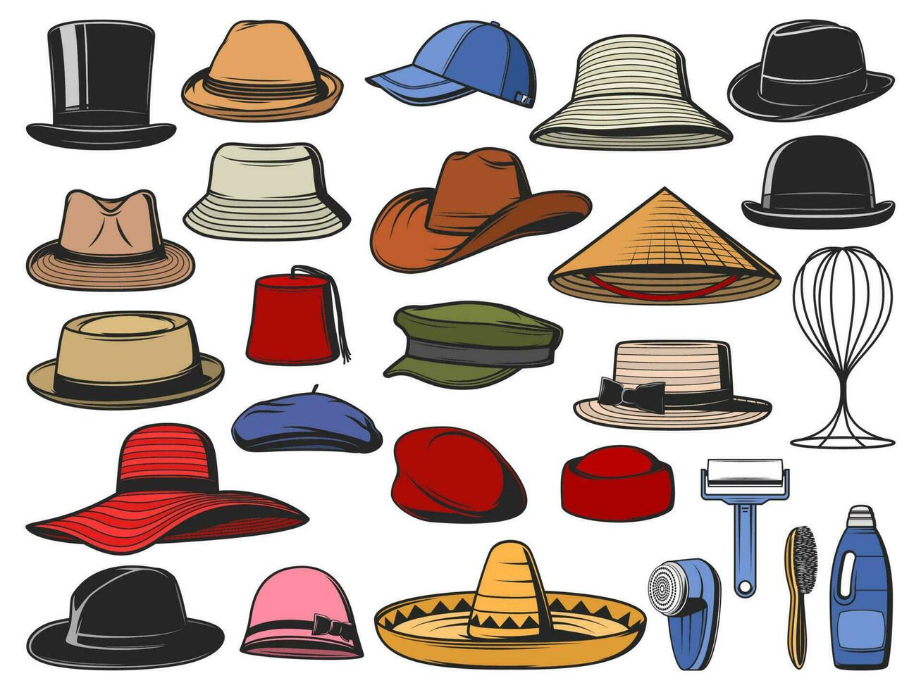 Hat and cap icons. Man and woman headwear vector