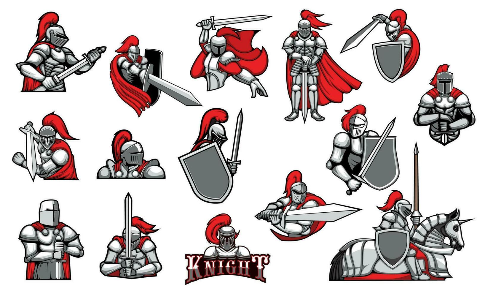 Knights with swords isolated vector mascots