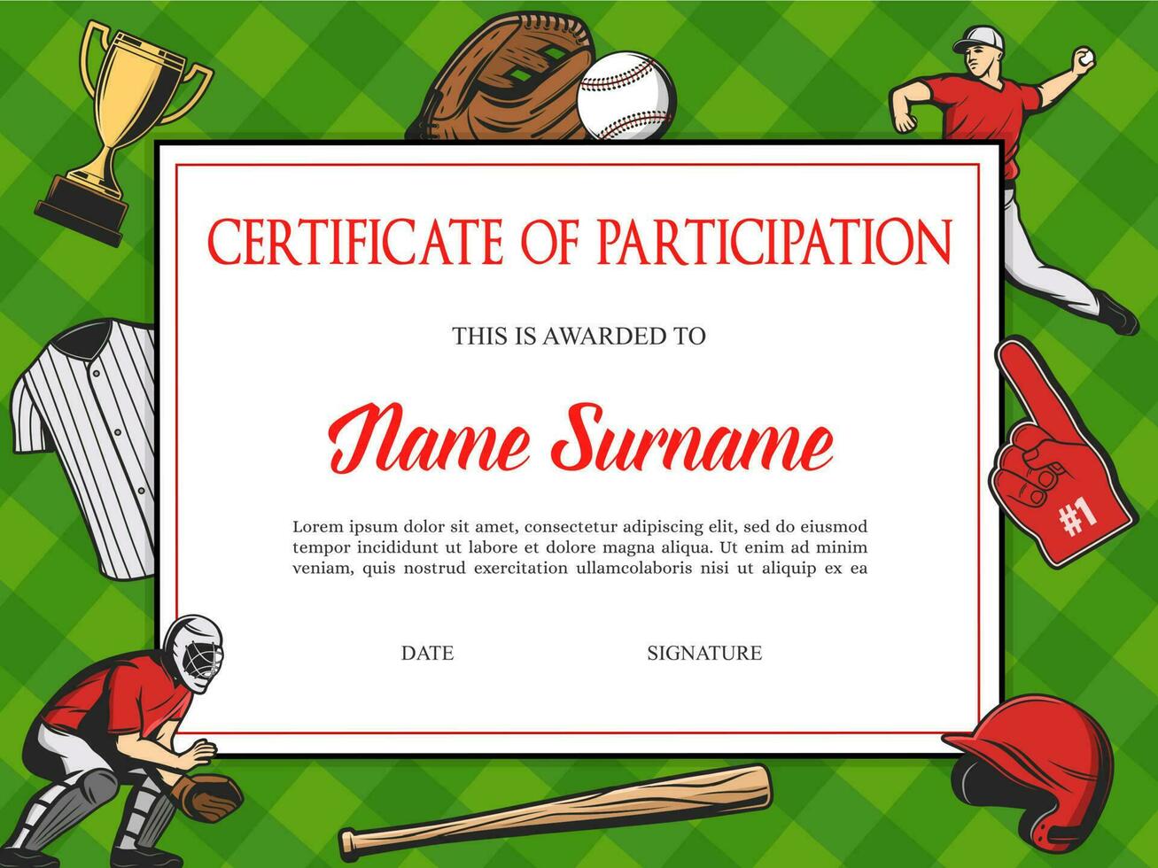 Certificate of participation baseball tournament vector