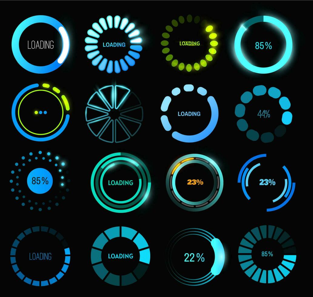 Loading progress, status bar icons, HUD interface vector