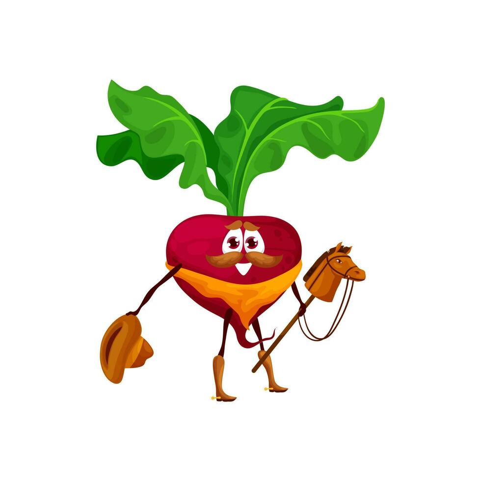 Cartoon radish cowboy, sheriff or ranger character vector