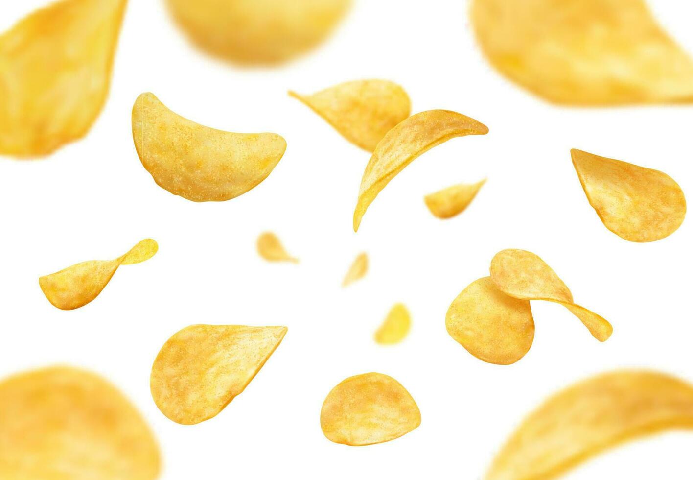 Flying and falling crispy wavy potato chips vector