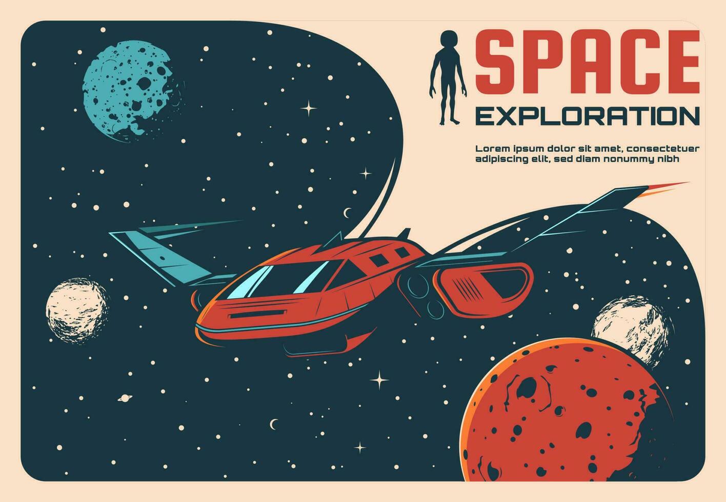 espacio exploración aventuras vector retro póster