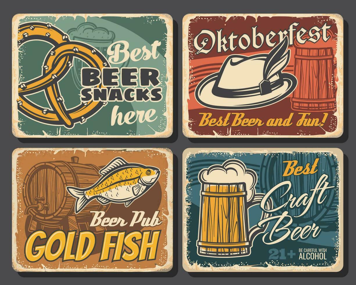 Beer alcohol drink and snack food, pub posters vector