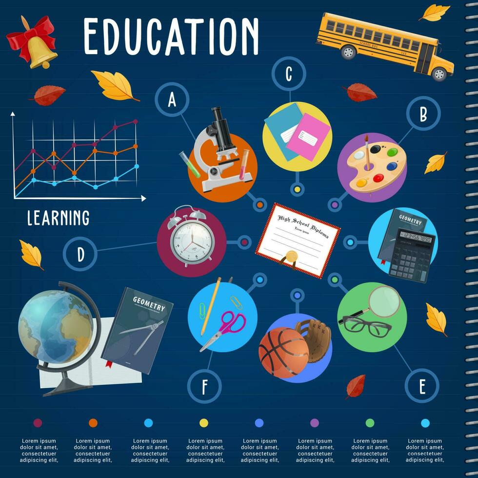 educación y colegio suministros infografia vector