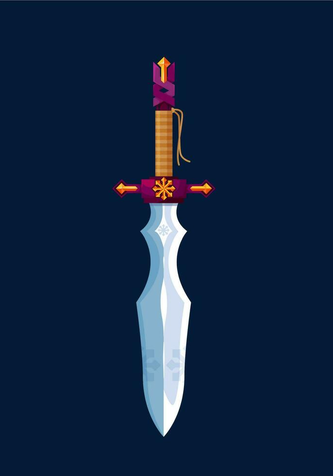 Magical cartoon dagger, steel blade Medieval sword vector