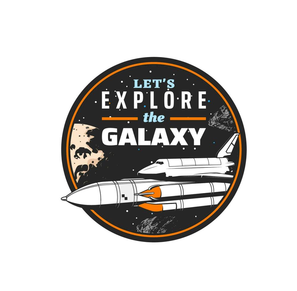 Spaceship shuttle, galaxy and space exploration vector
