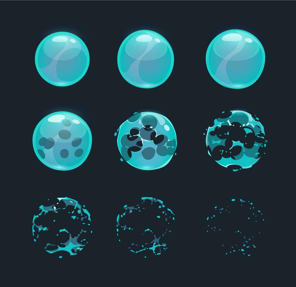 Soap bubble burst effect animated sprite for game vector