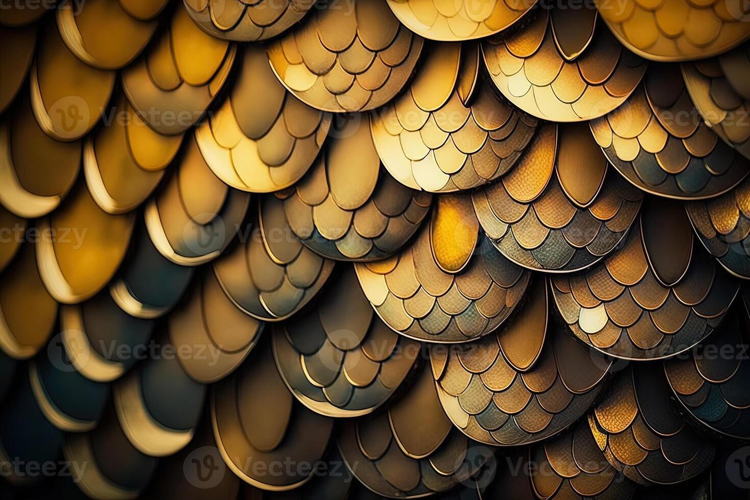 Dragon scales background - gold shining shells . Simple background made of dragon scale armor illustration . photo