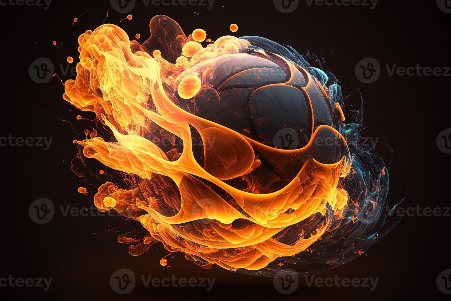 of a Glowing Ball Burning on Fire in Orange Flames, Giving off Heat and Smoke for Competitive Basketball A Visual representation of the Madness and Excitement of the Game photo