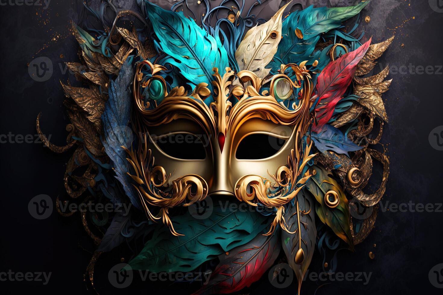 festive carnival mask with rich decoration, attributes of the Brazilian carnival. Venetian carnival mask and beads decoration. Mardi gras background. photo