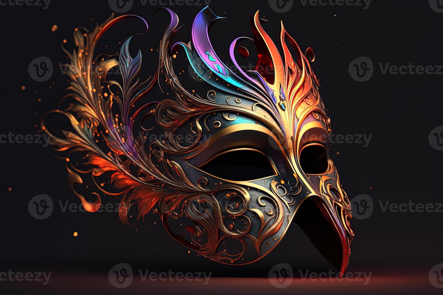 festive carnival mask with rich decoration, attributes of the Brazilian carnival. Venetian carnival mask and beads decoration. Mardi gras background. photo