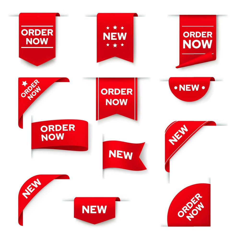 Order now red banners, web design elements set vector